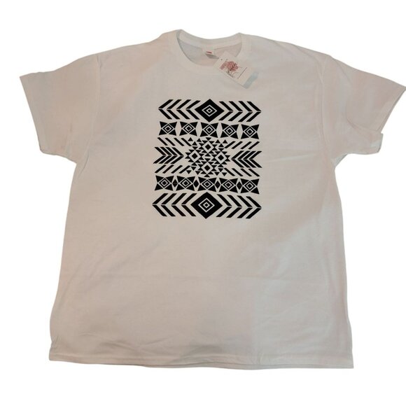 Womens White T-Shirt With Black Aztec Print - Picture 1 of 2